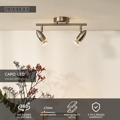 Lucide CARO-LED - Ceiling spotlight - LED - GU10 - 2x5W 2700K - Satin Chrome